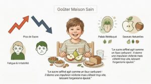 Goûter maison peu sucré avec fruits et biscuits