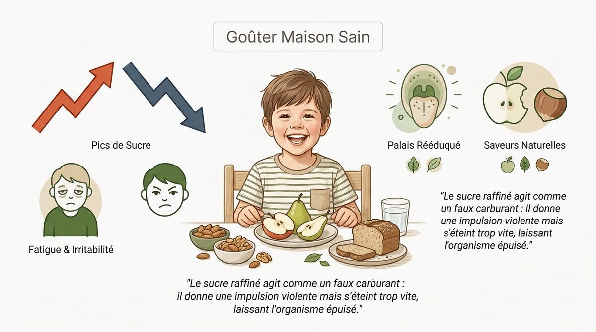 Goûter maison peu sucré avec fruits et biscuits