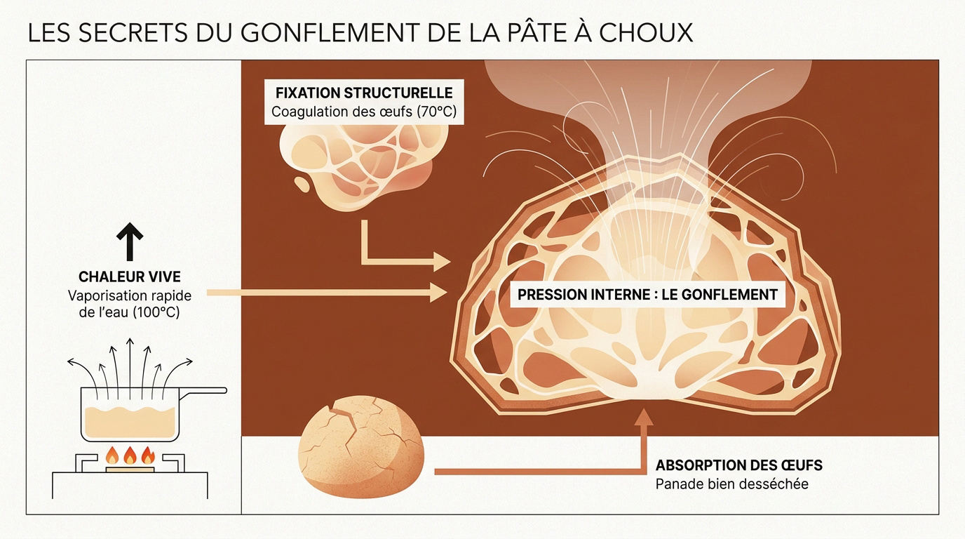 Infographie sur le gonflement de la pâte à choux