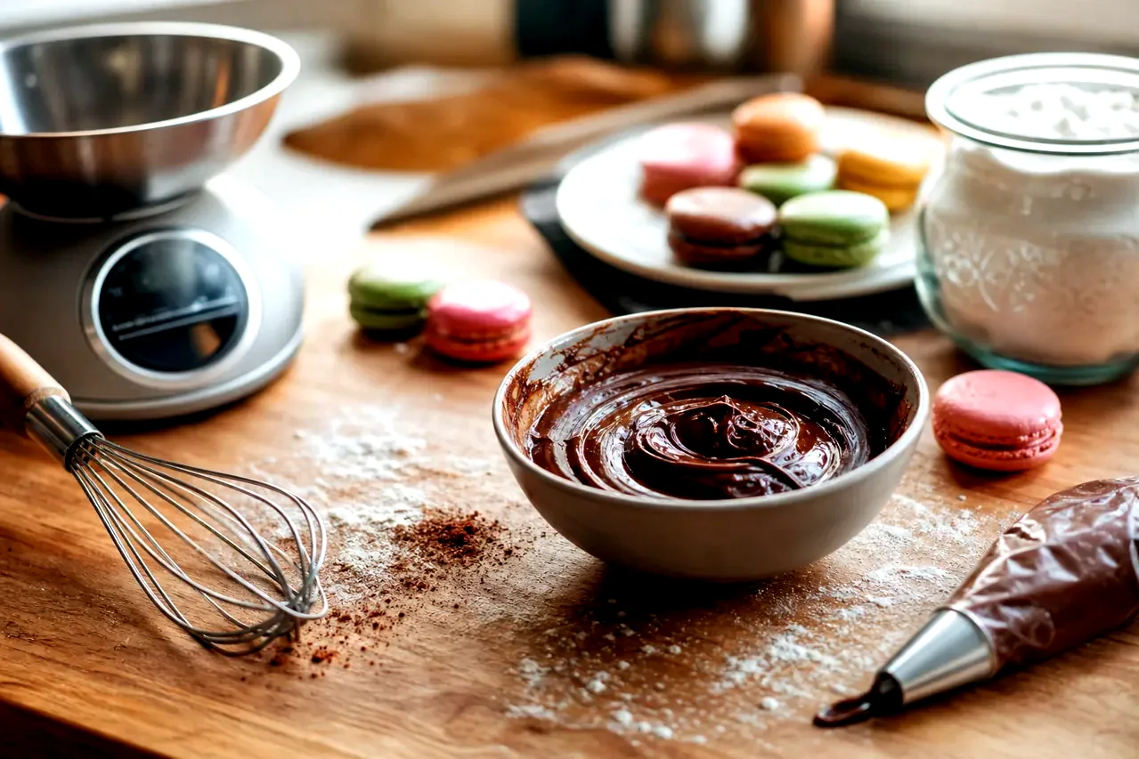 Ustensiles de pâtisserie, chocolat et ingrédients pour techniques pâtissières