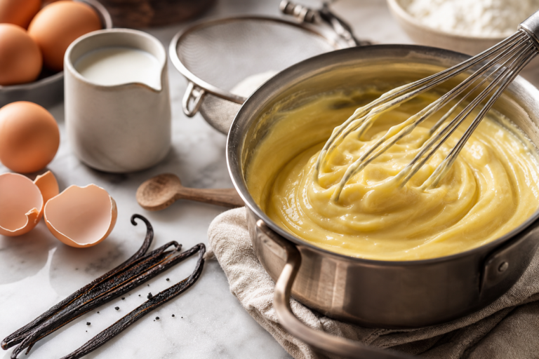 Crème pâtissière préparée au fouet en cuisine