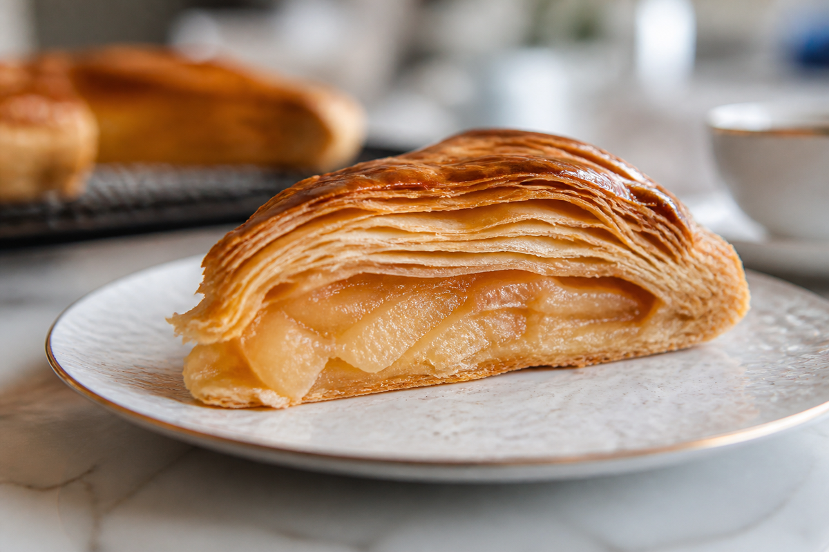 Détail de pâte feuilletée croustillante avec couches visibles