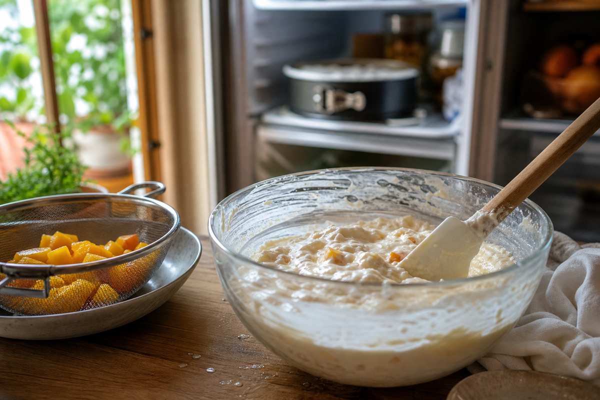 Préparation froide de dessert sans four avec fruits et crème