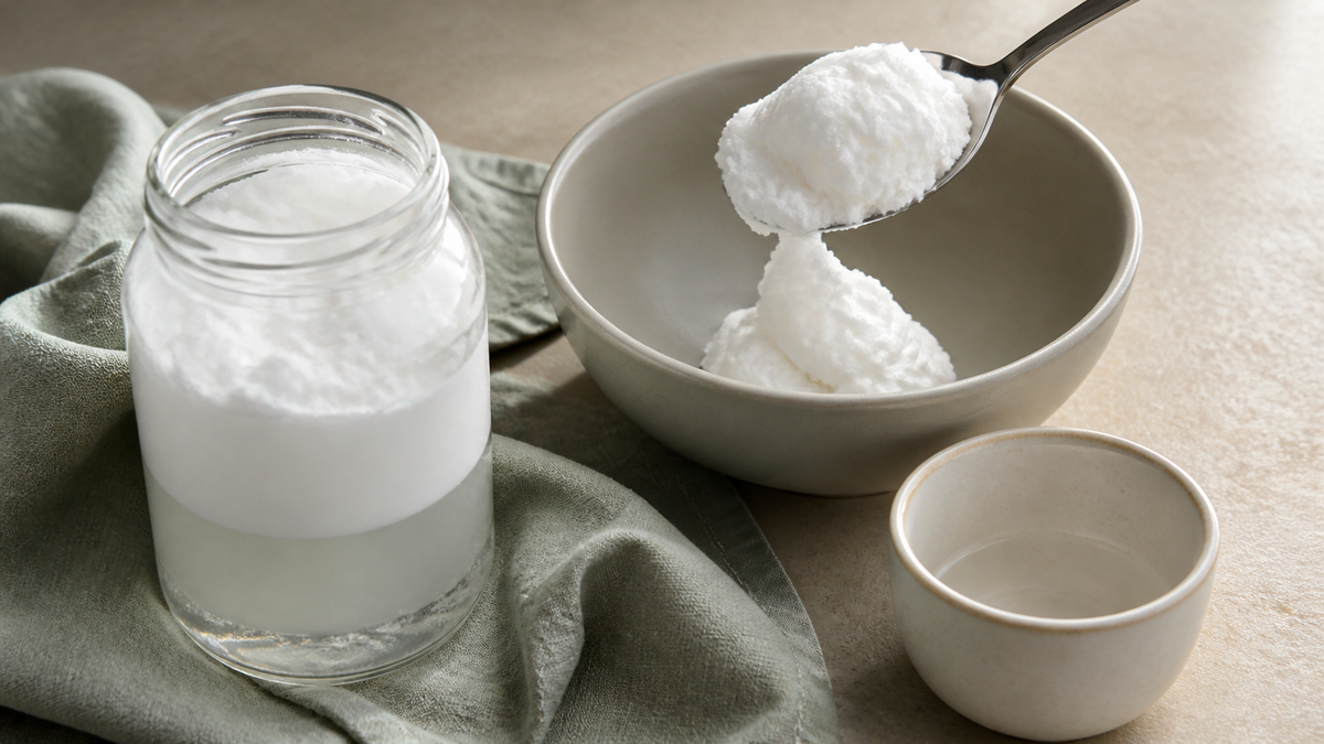 Partie solide de la crème de coco séparée du liquide
