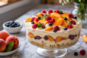 dessert aux fruits colorés dans une coupe en verre