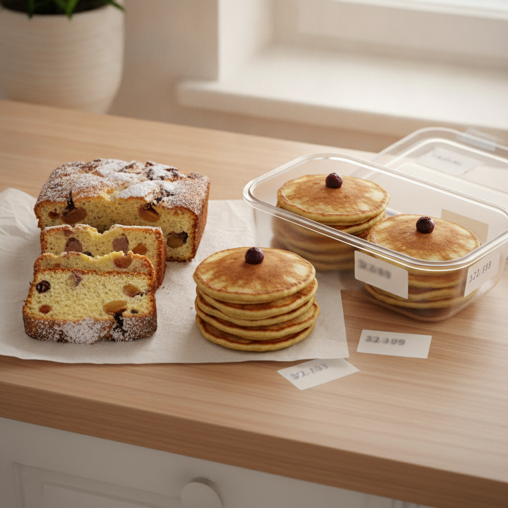 Portions de cake et pancakes maison emballées pour la conservation des goûters