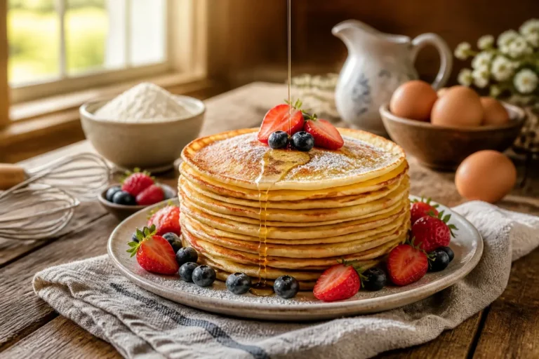 Crepes dorees aux fruits rouges et sirop derable