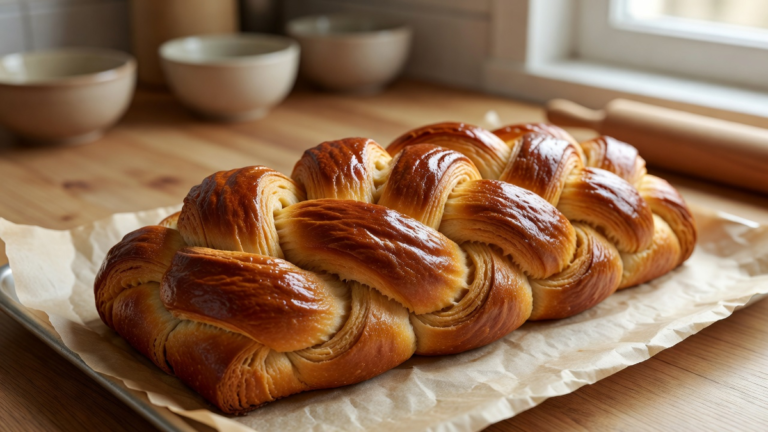 Brioche tressée avec dorure uniforme et couleur régulière après cuisson