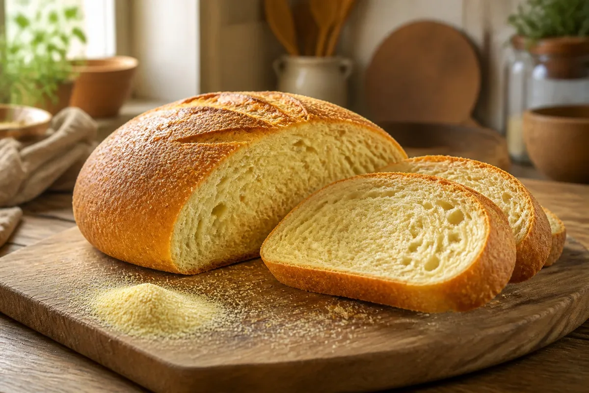 Pain de semoule fraichement cuit sur planche