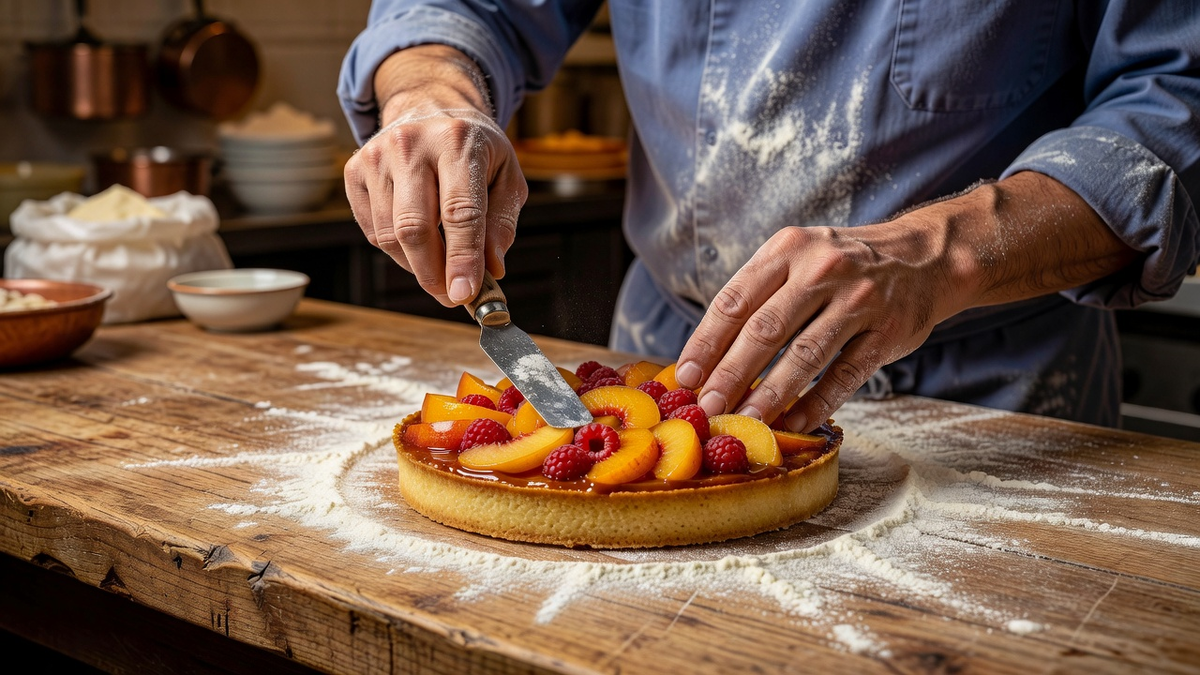 Sablage du beurre et de la farine du bout des doigts dans un grand bol de pâtisserie
