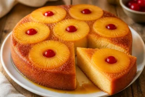 Gateau renverse a lananas et aux cerises